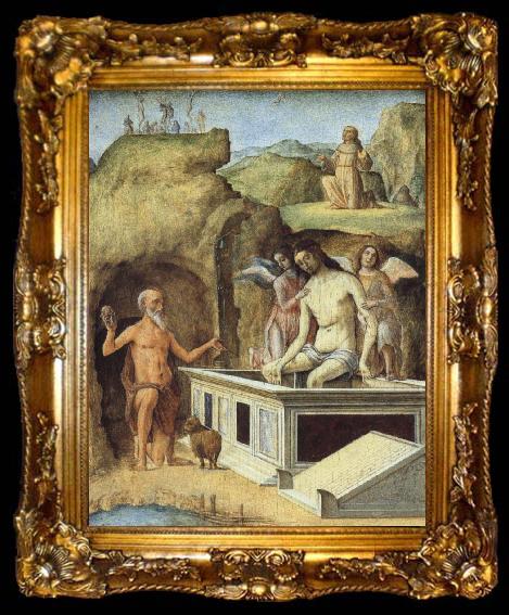 framed  Ercole Roberti The Adoration of the Shepherds,the dead Christ Supported by two angels in the sepulcher, ta009-2
